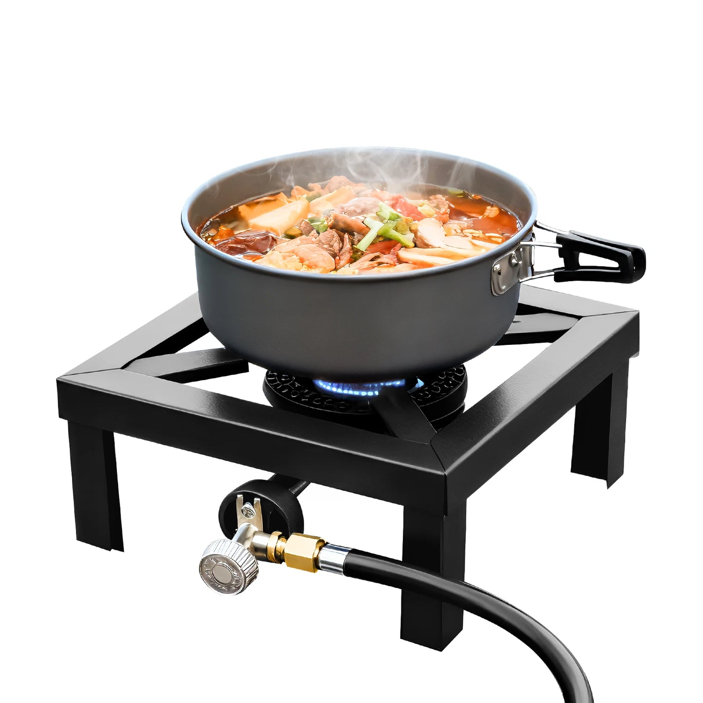 Portable Double Burner Outdoor Gas Stove Propane Cooker with Adjustable 0-10Psi Regulator Hose for Patio Camping, BBQ, Home