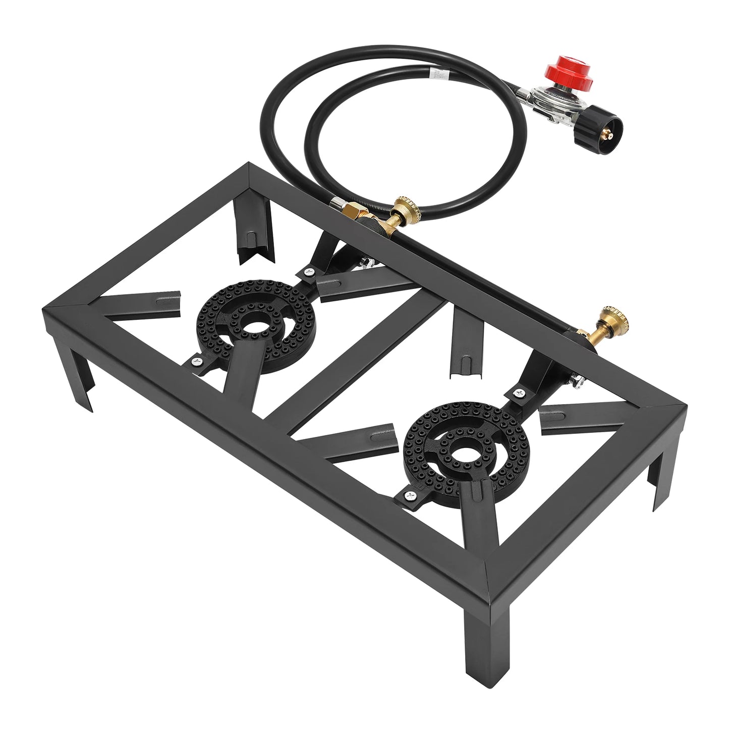 Portable Double Burner Outdoor Gas Stove Propane Cooker with Adjustable 0-10Psi Regulator Hose for Patio Camping, BBQ, Home