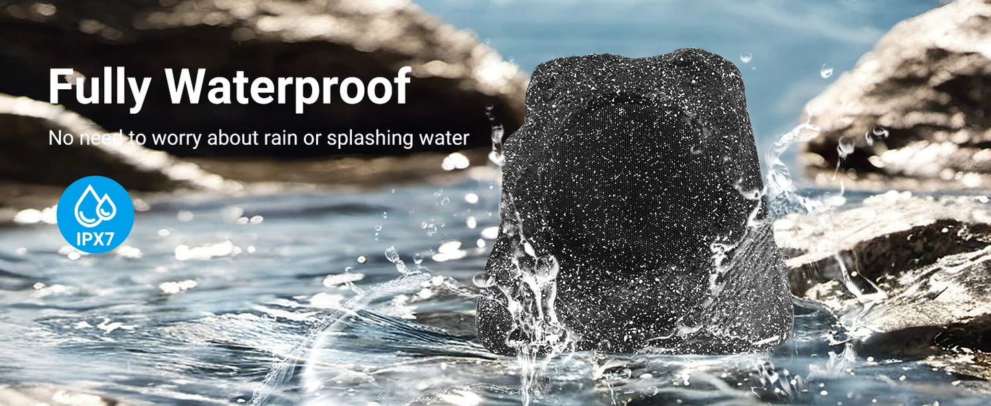 Herdio 8" Rock Speakers Outdoor IPX7 Waterproof Bluetooth Wireless Solar Powered Max 120W With Rechargeable Battery For Garden