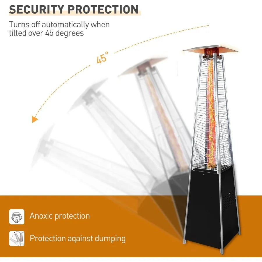 48000 BTU Propane Patio Heater with Detachable Wheels and Protective Cover for Outdoor Use in Gardens Patios and Terraces Effic