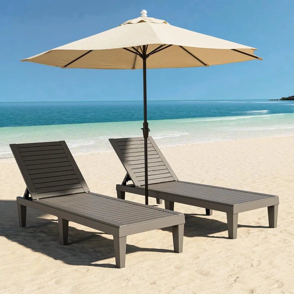 Chaise Lounge Set of 2, Lightweight Patio Chairs, Waterproof Sun Loungers Chair Outdoor, 5-Positions Adjustable Pool Lounge