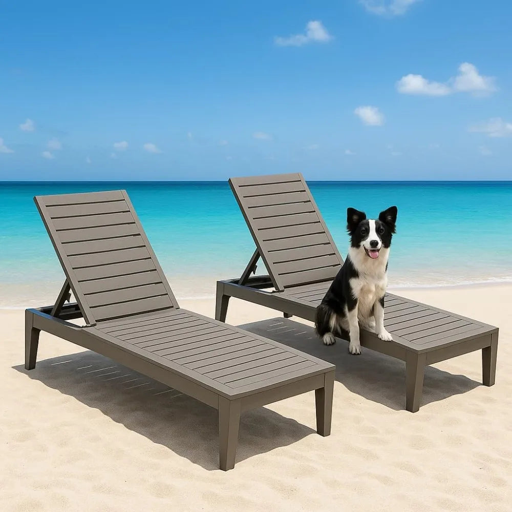 Chaise Lounge Set of 2, Lightweight Patio Chairs, Waterproof Sun Loungers Chair Outdoor, 5-Positions Adjustable Pool Lounge