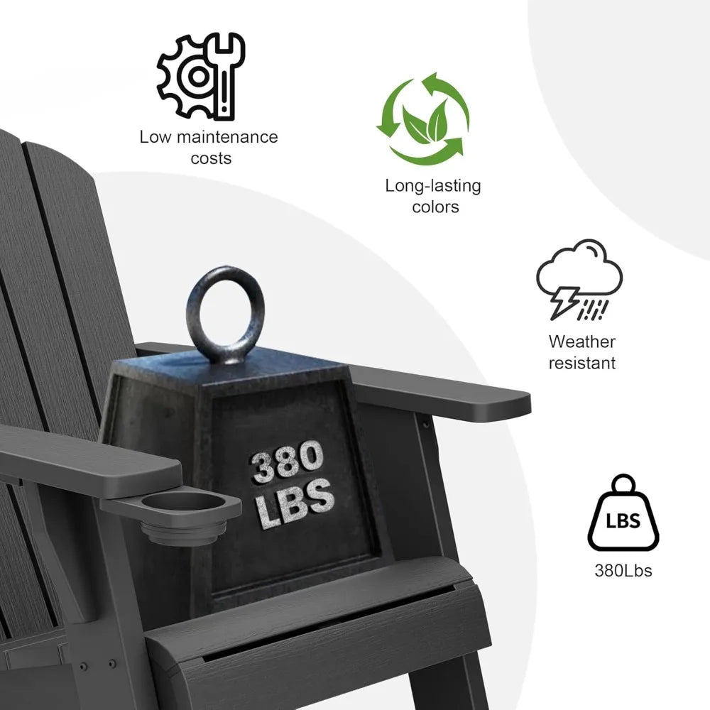 Set of 4 Weather-Resistant Plastic Adirondack Chairs with Cup Holders, HDPE Outdoor Furniture