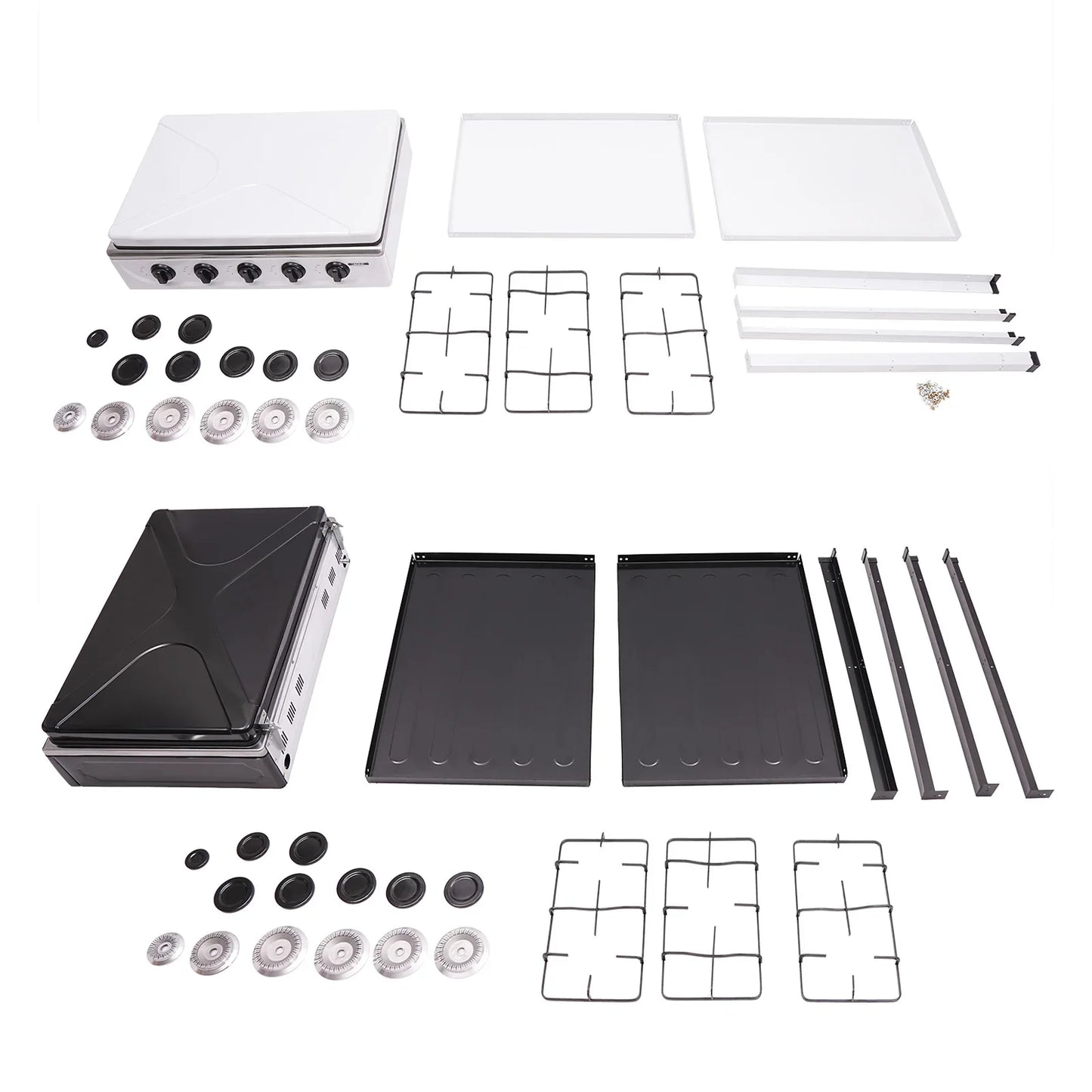 4/5 Burners Independent Control Natural Gas Stove Removable Propane Gas Stove with Cover for Outdoor Camping Travel Black/White