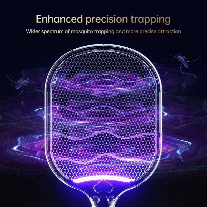 Electric Fly Swatter Racket 3500V buzzkick Bug Zapper Racket Dual Modes Mosquito Killer with Purple Mosquito Light Rechargeable