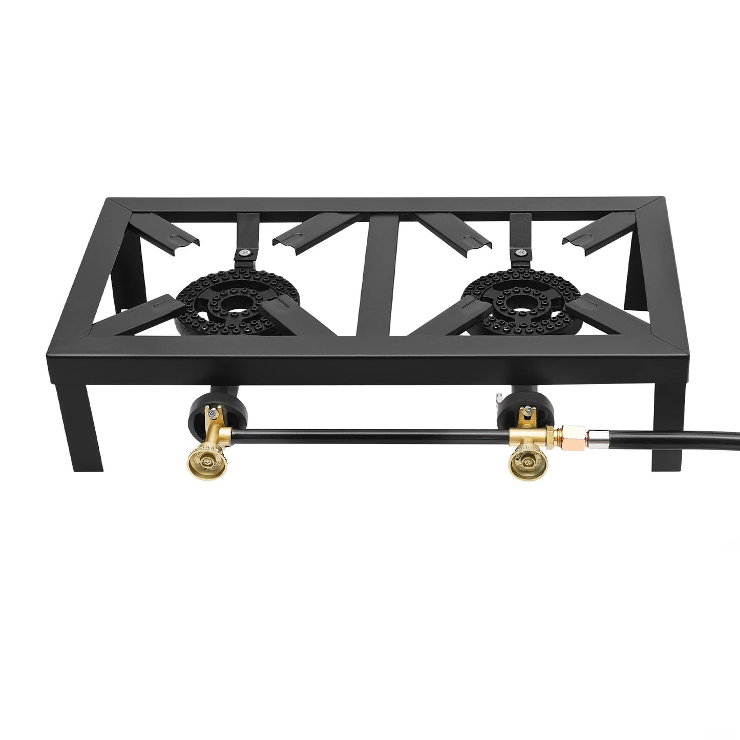 Portable Double Burner Outdoor Gas Stove Propane Cooker with Adjustable 0-10Psi Regulator Hose for Patio Camping, BBQ, Home