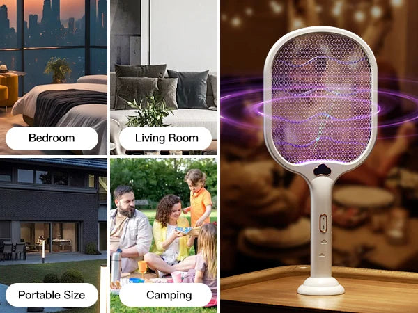 Electric Fly Swatter Racket 3500V buzzkick Bug Zapper Racket Dual Modes Mosquito Killer with Purple Mosquito Light Rechargeable
