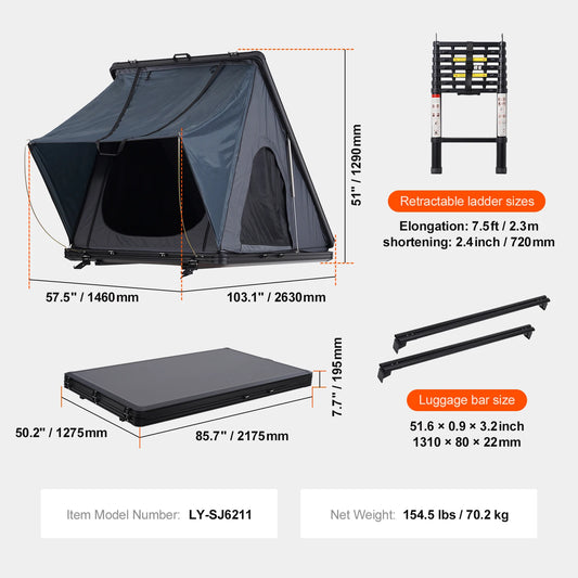 SucceBuy Rooftop Tent Hard Shell Naturnest Rooftop Tent Hardshell for 2-3 Person Waterproof Windproof for Jeep SUV Van Pickup