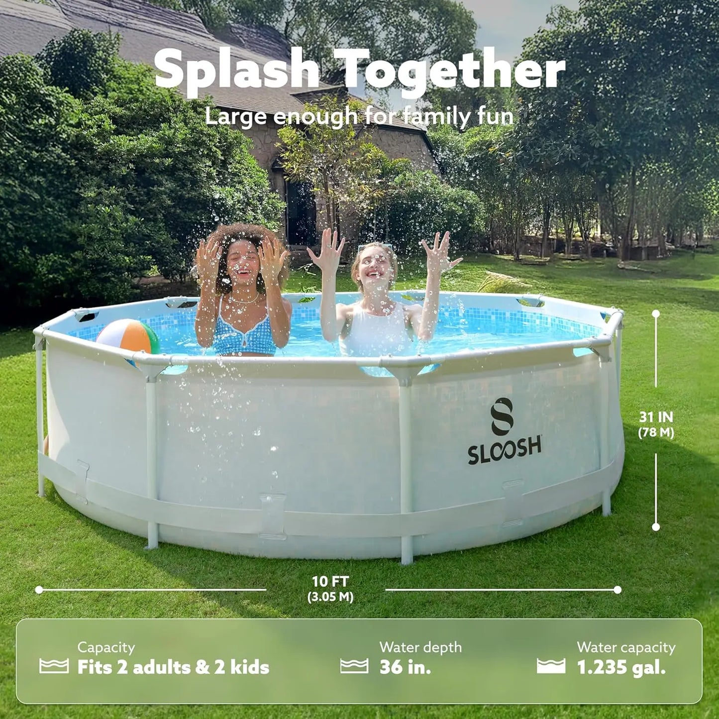 Round Above Ground Pool - 10ft x 30inch Outdoor Round Frame Above Ground Swimming Pool Set Kiddie Pool for Kids Adults