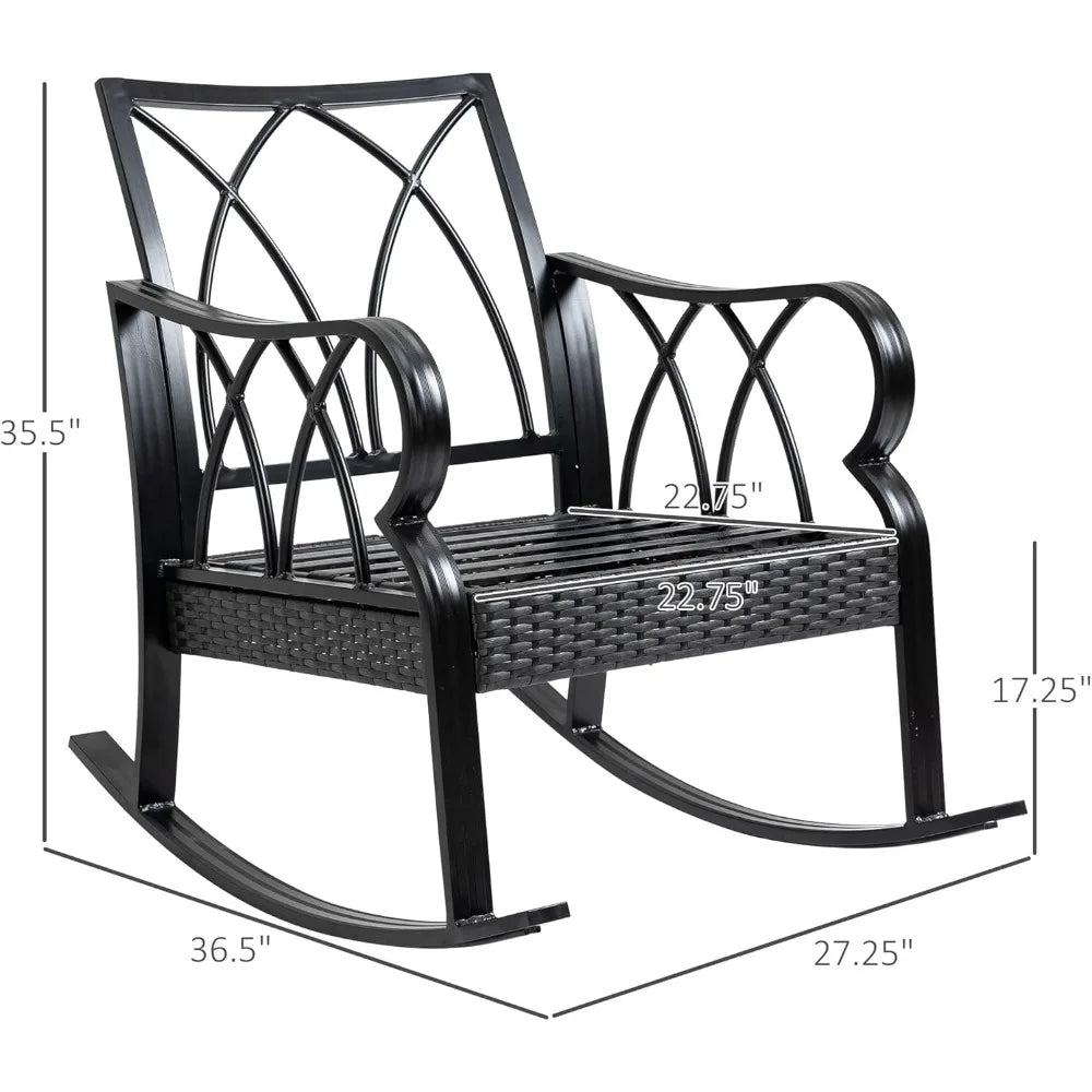 2 Piece Outdoor Wicker Rocking Chairs with Padded Cushions, Aluminum Furniture Rattan Porch Rocker Chairs w/Armrest for Garden,