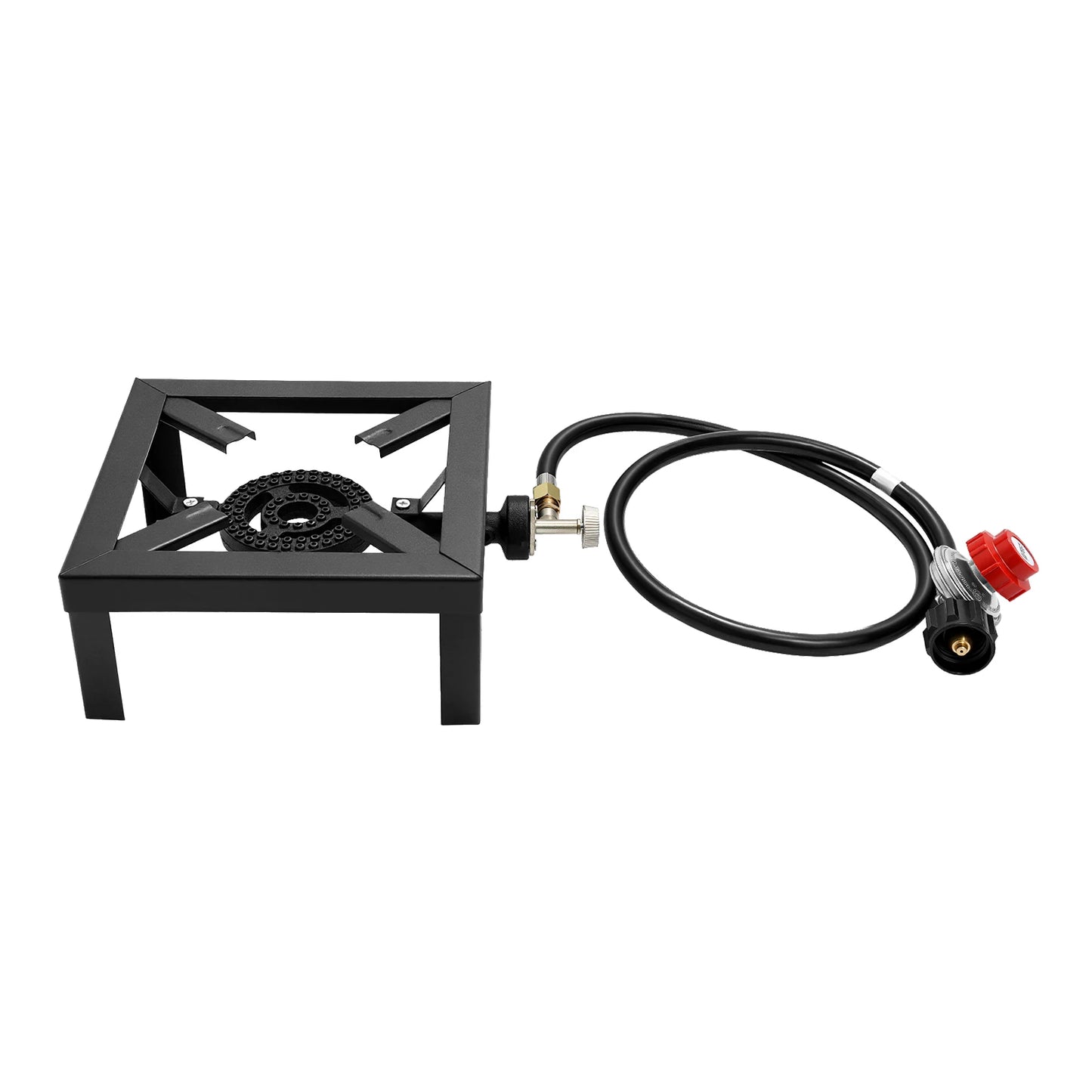 Portable Double Burner Outdoor Gas Stove Propane Cooker with Adjustable 0-10Psi Regulator Hose for Patio Camping, BBQ, Home