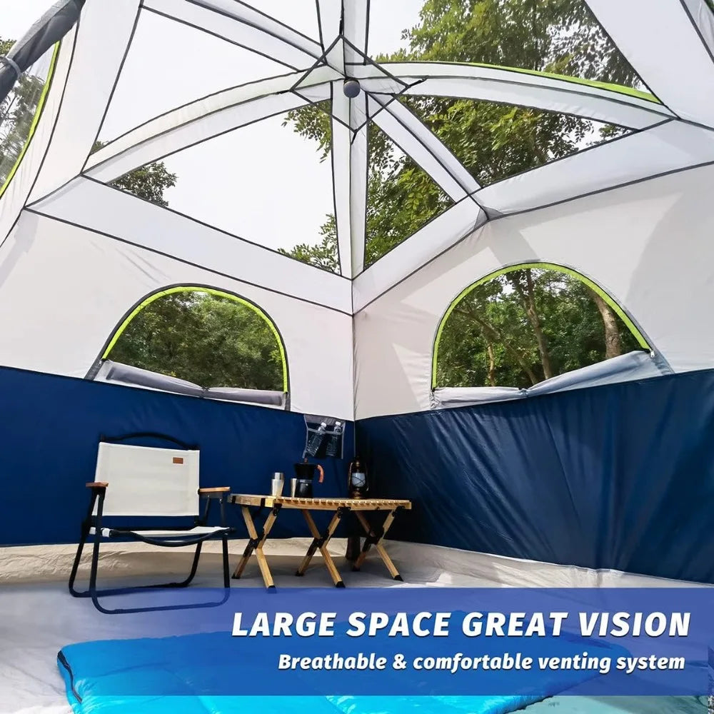 UNP Tents 6 Person Waterproof Windproof Easy Setup,Double Layer Family Camping Tent with 1 Mesh Door & 5 Large Mesh Windows -10'