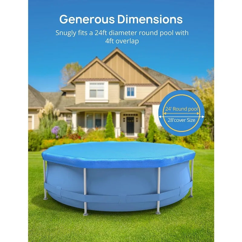 28ft Round Pool Cover, Winter Pool Cover for 24ft Above Ground Round Inflatable Swimming Pools, Pool Cover Protector with