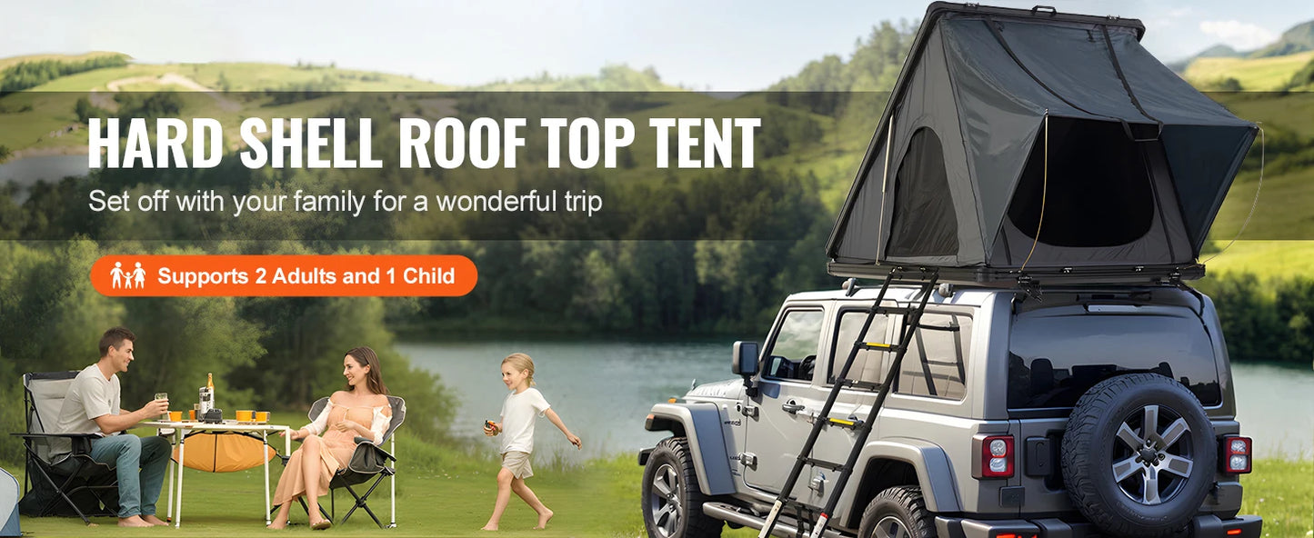 SucceBuy Rooftop Tent Hard Shell Naturnest Rooftop Tent Hardshell for 2-3 Person Waterproof Windproof for Jeep SUV Van Pickup