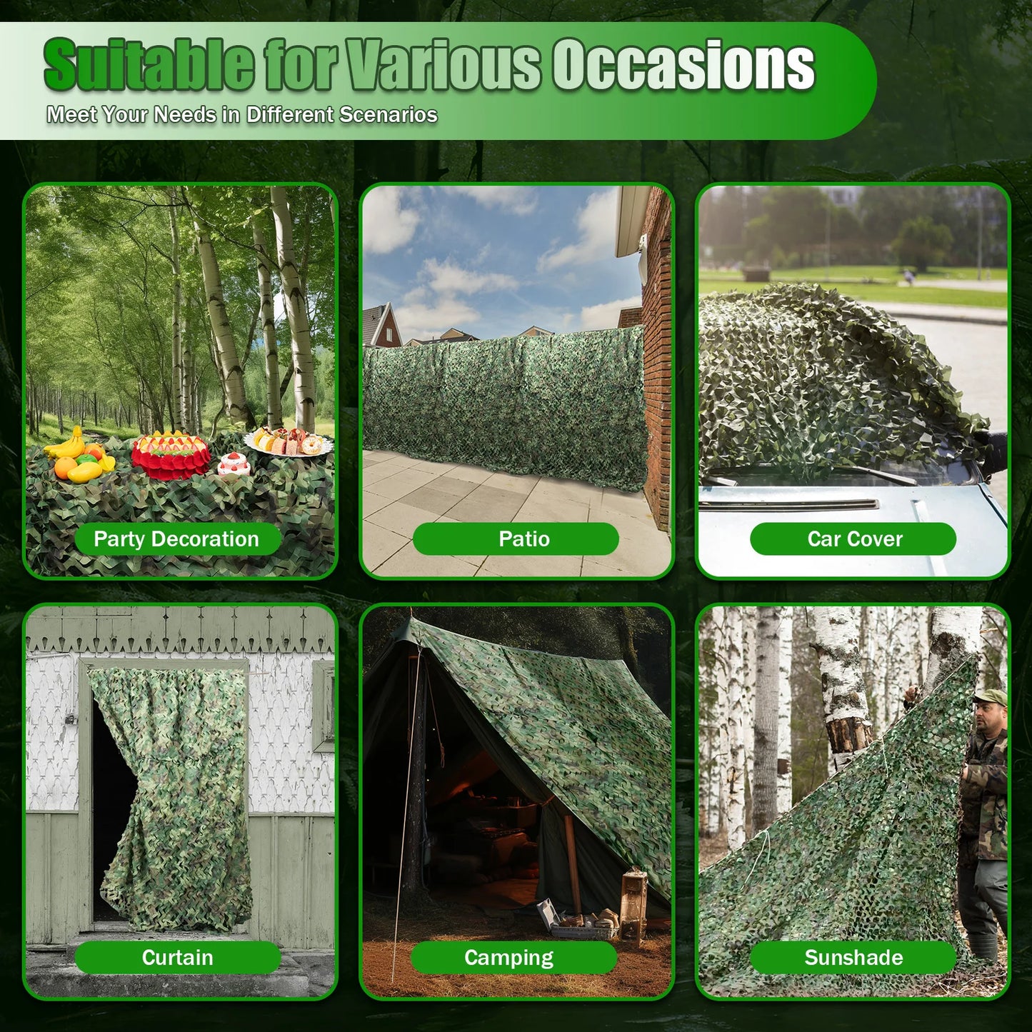8*8m Military Net Camouflage Hunting Woodland Army Training Sunshade Mesh Nets Waterproof & Lightweight for Hunting, Camping