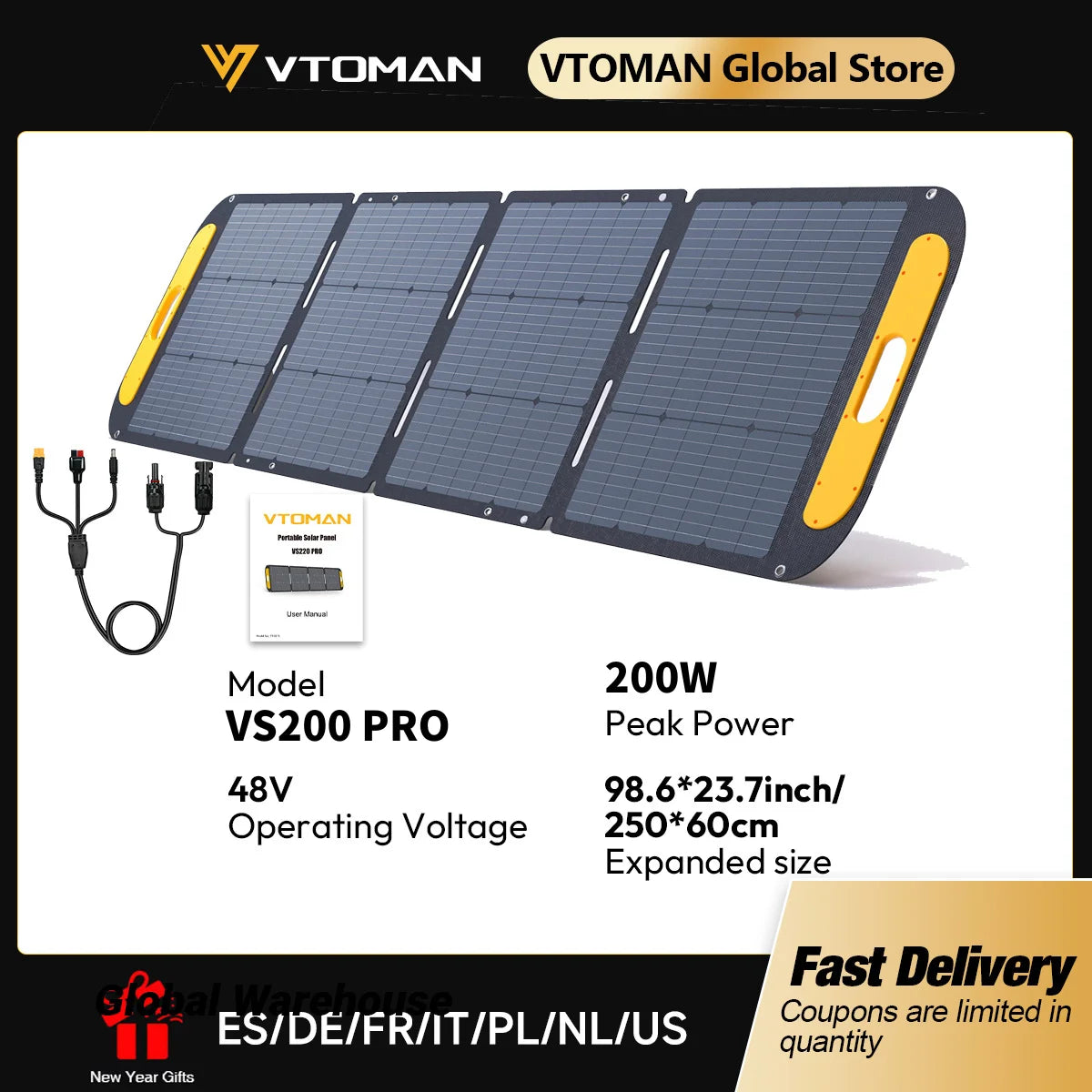 VTOMAN VS200 PRO 200W Solar Panel Kit Complete 48V Power Portable Outdoor Rechargeable Solar Cell Solar Generator for Home
