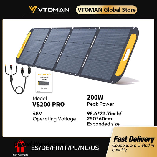 VTOMAN VS200 PRO 200W Solar Panel Kit Complete 48V Power Portable Outdoor Rechargeable Solar Cell Solar Generator for Home