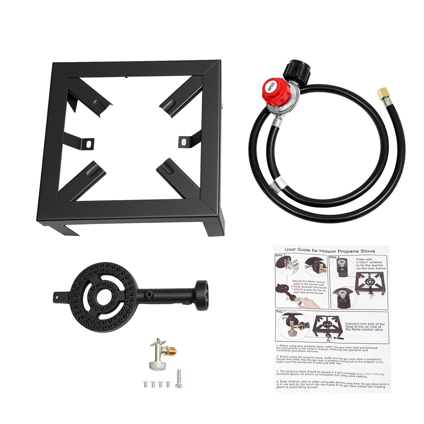 Portable Double Burner Outdoor Gas Stove Propane Cooker with Adjustable 0-10Psi Regulator Hose for Patio Camping, BBQ, Home