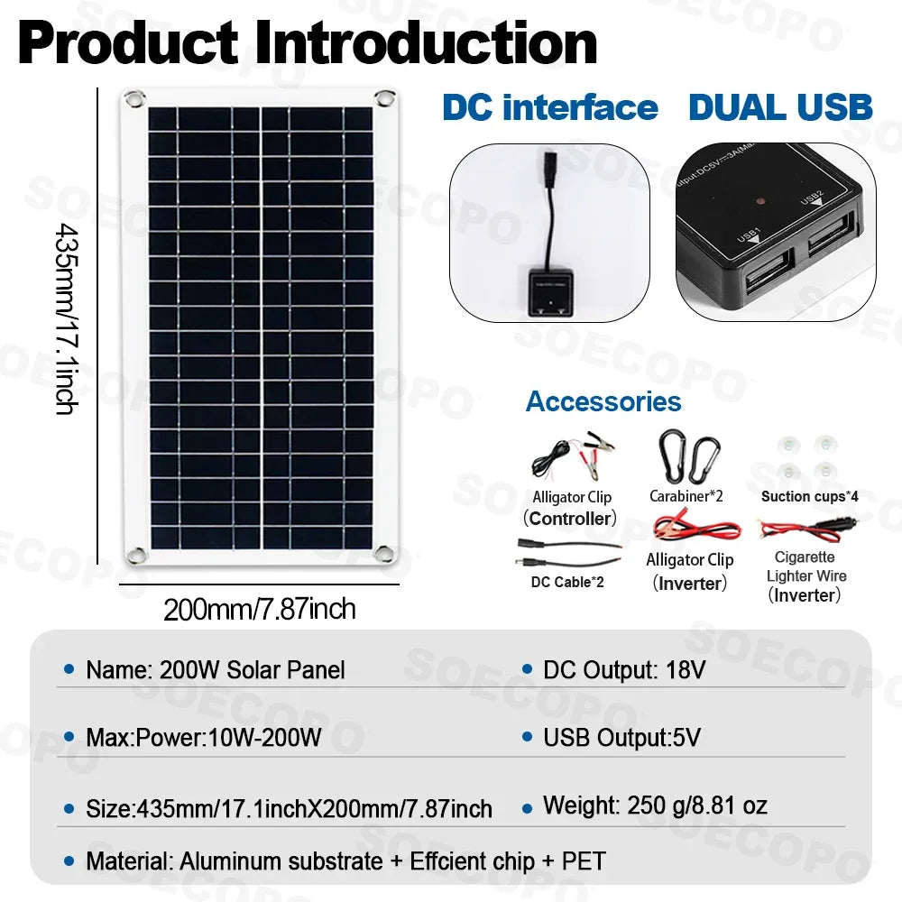 (U.S Stock)SOECOPO 10000W Solar System Complete Kit 12V To 110V 100A Controller 200W Panel Off-Grid Inverter System Home/Camping