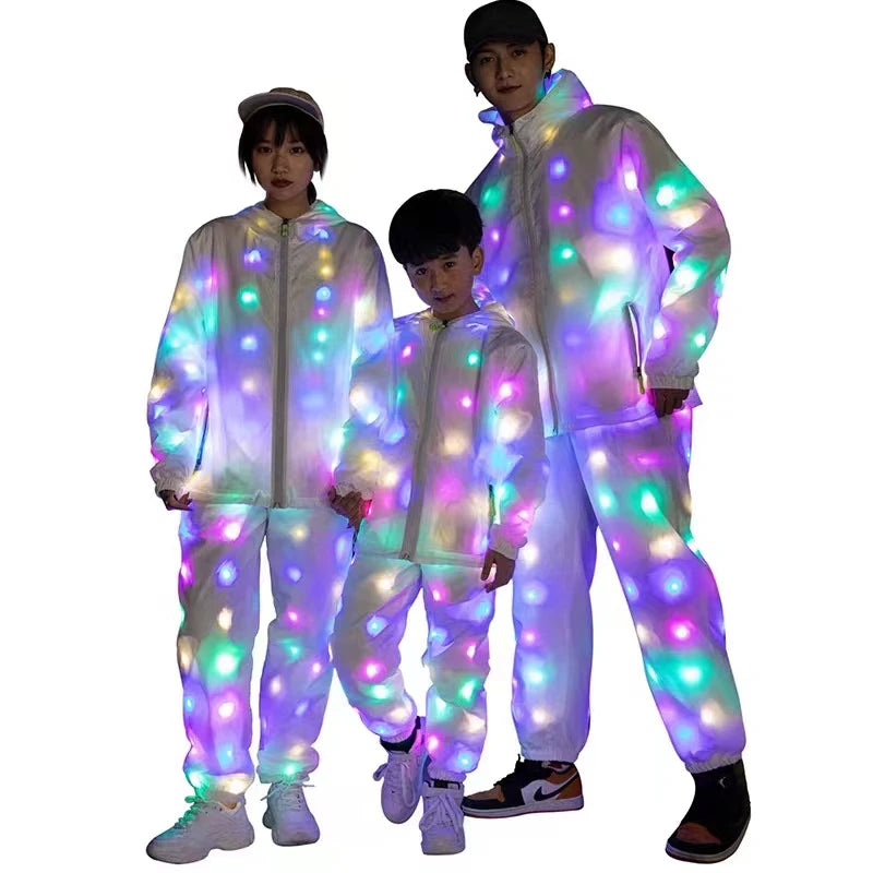 Glow Dancing Costume LED Jacket LED Pants Luminous Led Cosplay Clothes Boys Girls Children Halloween Costume Pocket with Zipper