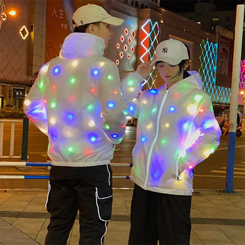 Glow Dancing Costume LED Jacket LED Pants Luminous Led Cosplay Clothes Boys Girls Children Halloween Costume Pocket with Zipper