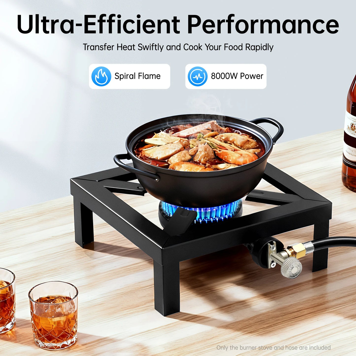 Portable Double Burner Outdoor Gas Stove Propane Cooker with Adjustable 0-10Psi Regulator Hose for Patio Camping, BBQ, Home