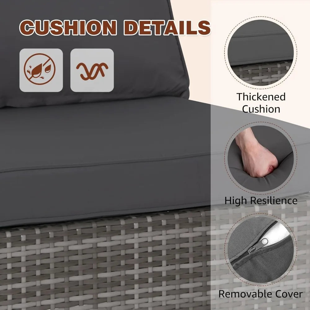 Patio Furniture Set, Modular Patio Set Wicker Outdoor Sectional Sofa Set PE Rattan Wicker Patio Conversation Set with T