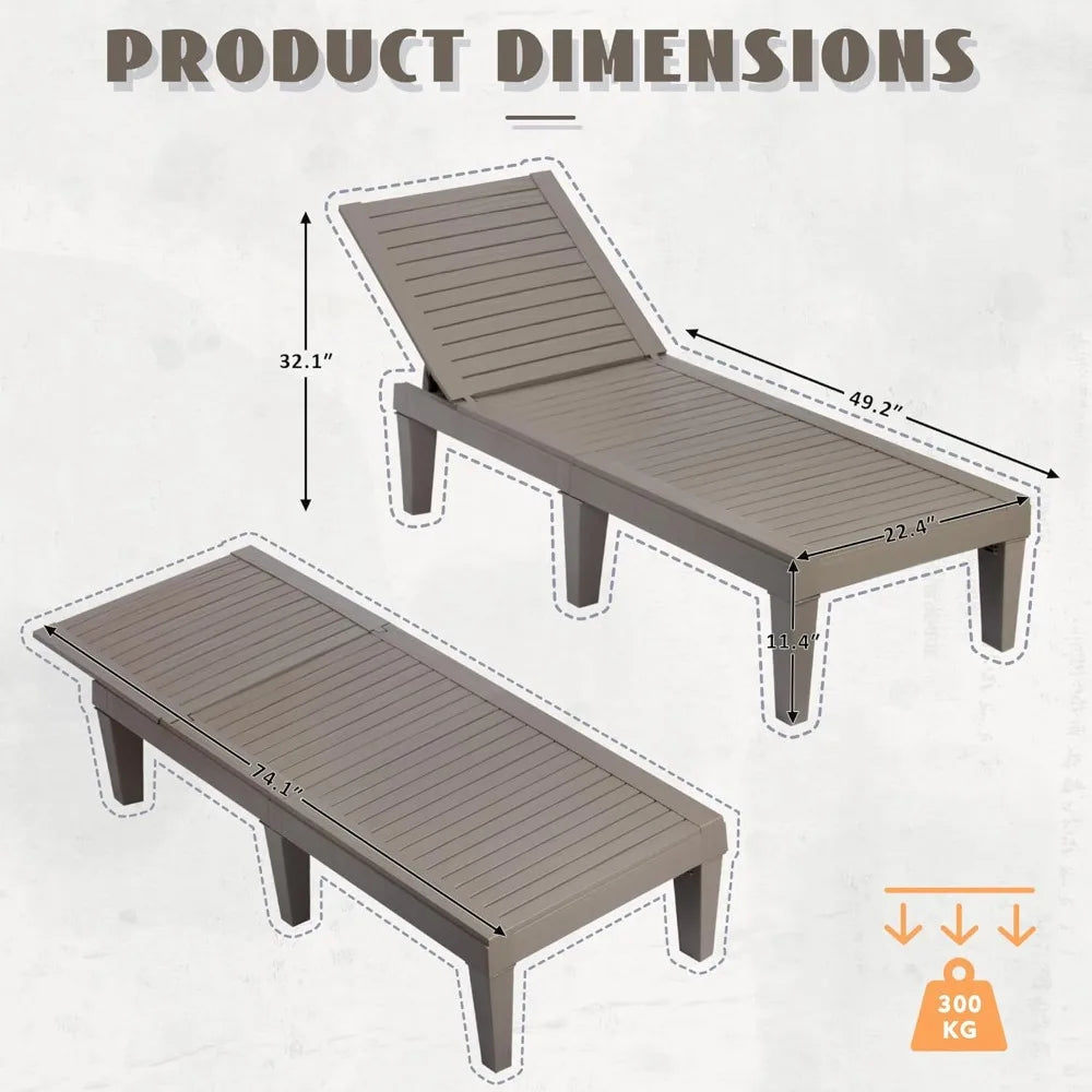 Chaise Lounge Set of 2, Lightweight Patio Chairs, Waterproof Sun Loungers Chair Outdoor, 5-Positions Adjustable Pool Lounge