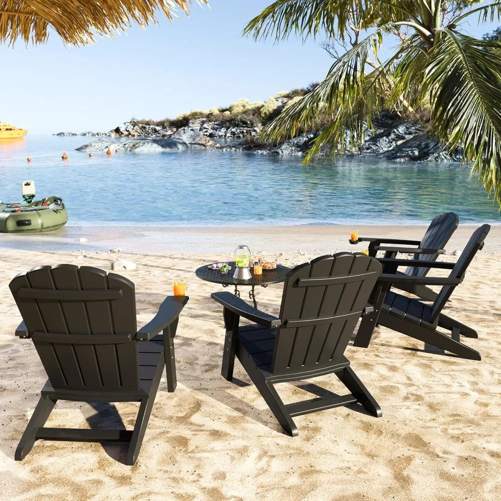 Set of 4 Weather-Resistant Plastic Adirondack Chairs with Cup Holders, HDPE Outdoor Furniture