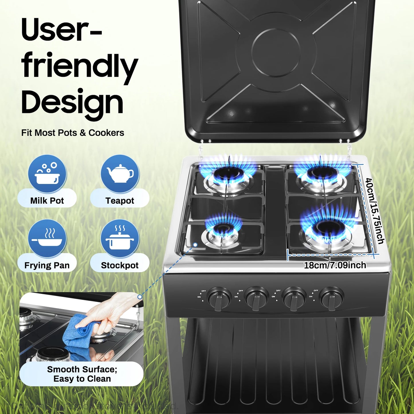 4/5 Burners Independent Control Natural Gas Stove Removable Propane Gas Stove with Cover for Outdoor Camping Travel Black/White