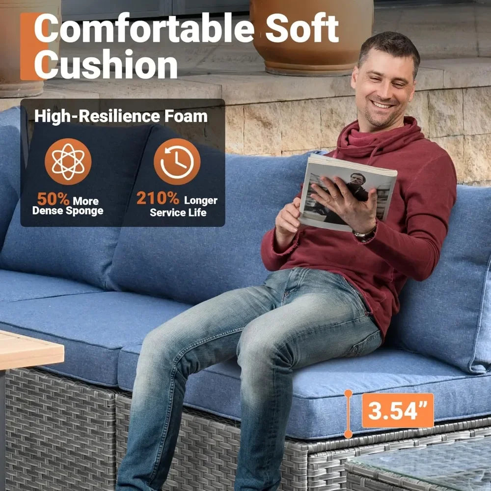 Outdoor 7 Piece Set with Coffee Table,Sectional Patio Furniture Set with All-Weather Wicker Sofa,Modern Outside Couch