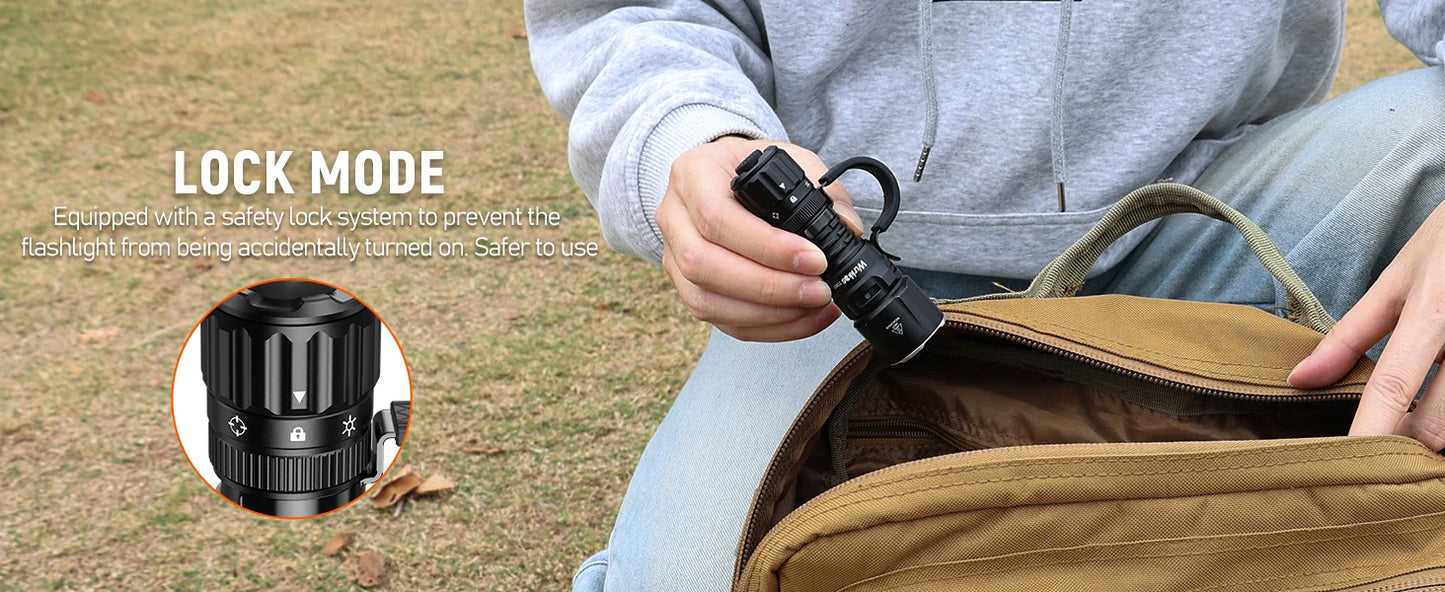 Wurkkos TD07 18350 Tactical Flashlight 1300LM 479M Long Throw IP68 Waterproof Dual Switch & Ring Handle for Police/Daily Use