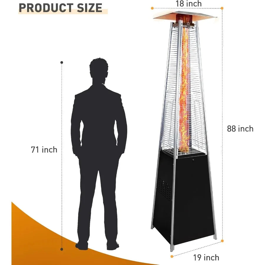 48000 BTU Propane Patio Heater with Detachable Wheels and Protective Cover for Outdoor Use in Gardens Patios and Terraces Effic