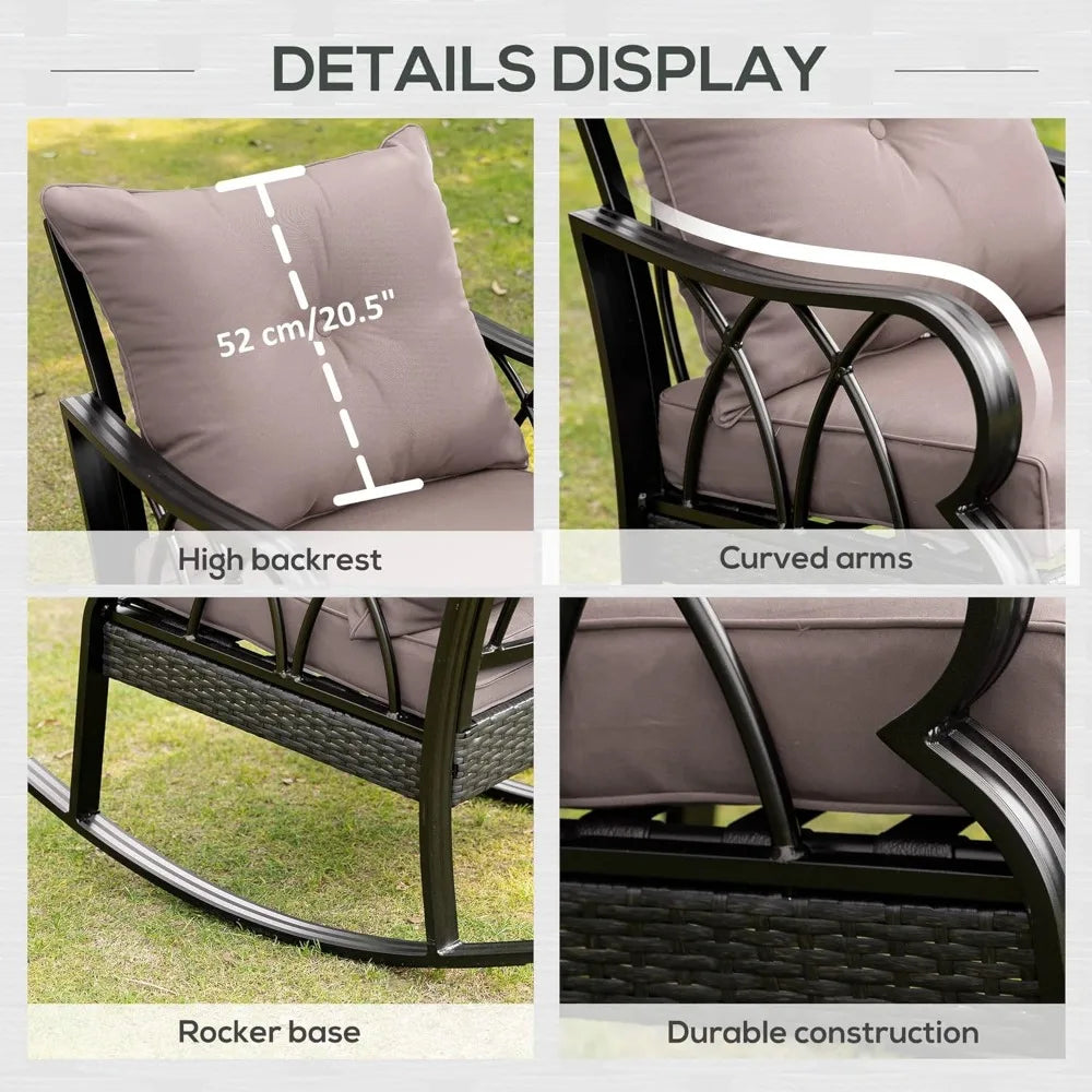 2 Piece Outdoor Wicker Rocking Chairs with Padded Cushions, Aluminum Furniture Rattan Porch Rocker Chairs w/Armrest for Garden,