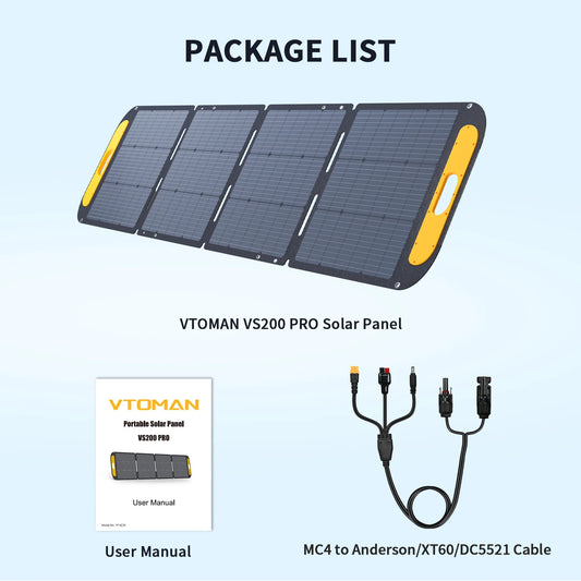 VTOMAN VS200 PRO 200W Solar Panel Kit Complete 48V Power Portable Outdoor Rechargeable Solar Cell Solar Generator for Home
