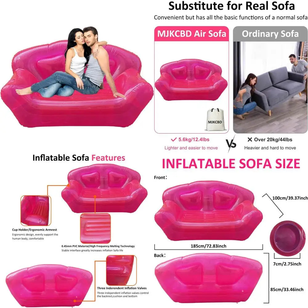 inflatable clear pink double person sofa blow up chairs portable camping yard couchs air sofa inflatable patio furniture