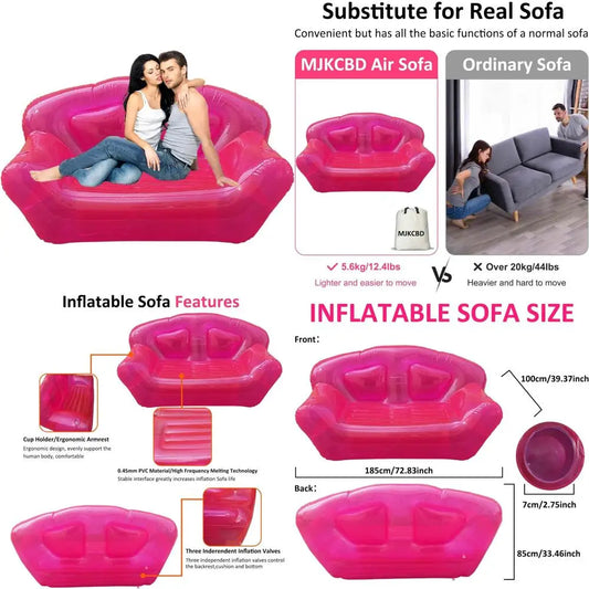 inflatable clear pink double person sofa blow up chairs portable camping yard couchs air sofa inflatable patio furniture