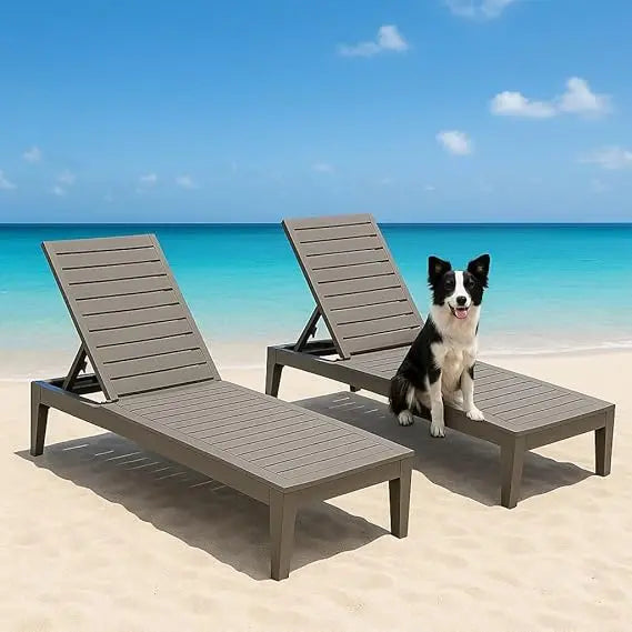 Chaise Lounge Set of 2, Lightweight Patio Chairs, Waterproof Sun Loungers Chair Outdoor, 5-Positions Adjustable Pool Lounge