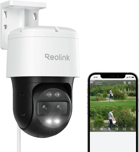 PTZ Security Camera System 4K, IP PoE 360 Camera with Dual-Lens, Auto 6X Hybrid Zoomed Tracking, 355 Pan & 90 Tilt, Outdoor Surv