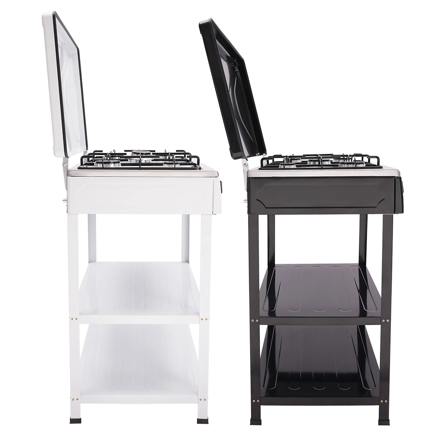 4/5 Burners Independent Control Natural Gas Stove Removable Propane Gas Stove with Cover for Outdoor Camping Travel Black/White