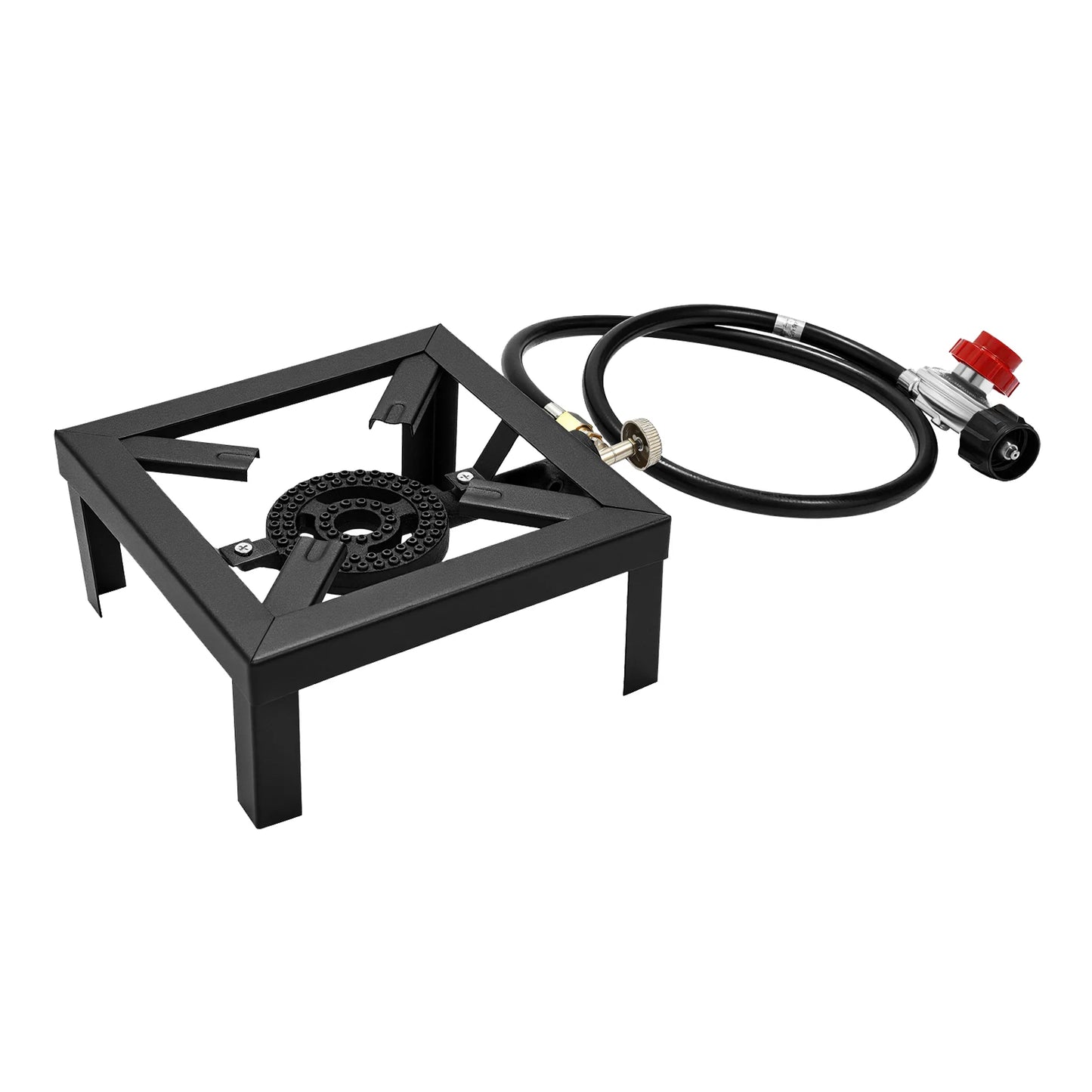 Portable Double Burner Outdoor Gas Stove Propane Cooker with Adjustable 0-10Psi Regulator Hose for Patio Camping, BBQ, Home