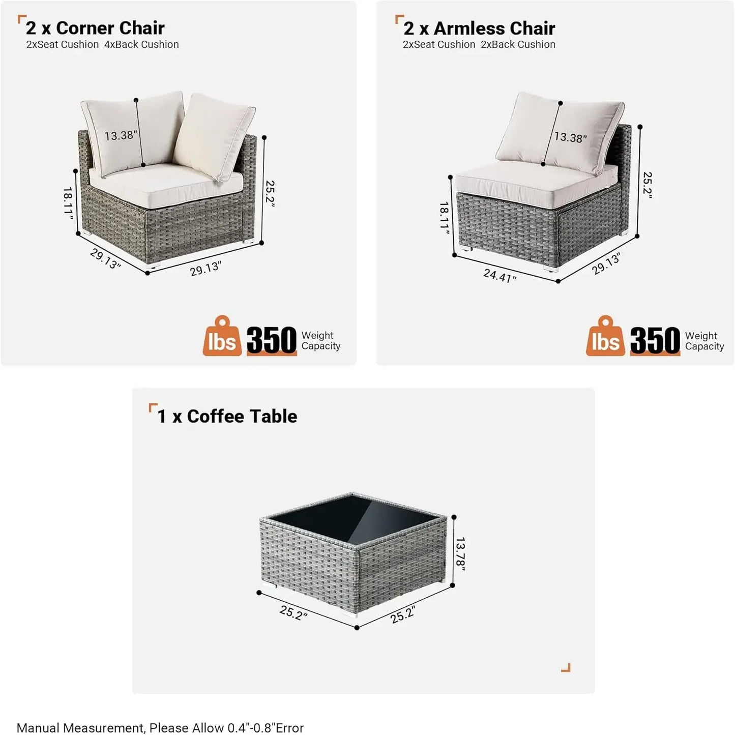 Outdoor 7 Piece Set with Coffee Table,Sectional Patio Furniture Set with All-Weather Wicker Sofa,Modern Outside Couch