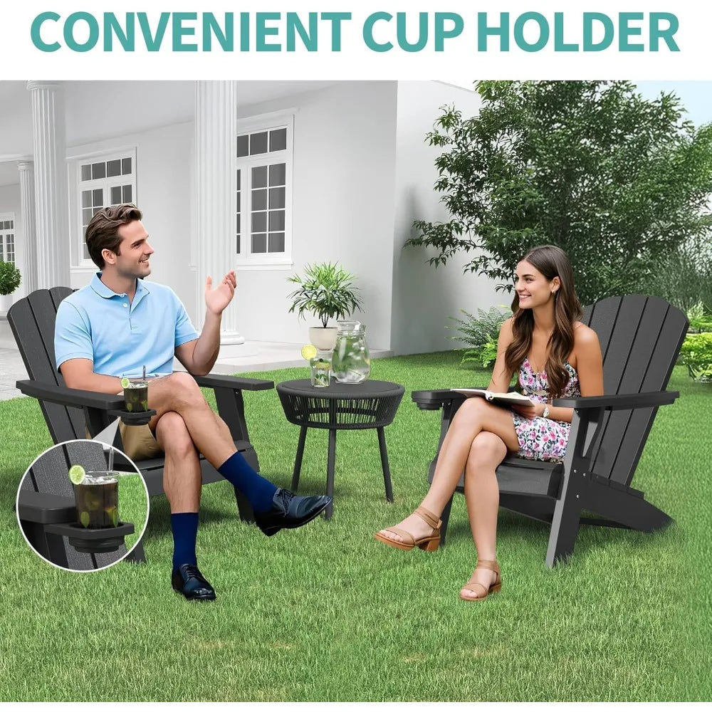 Set of 4 Weather-Resistant Plastic Adirondack Chairs with Cup Holders, HDPE Outdoor Furniture