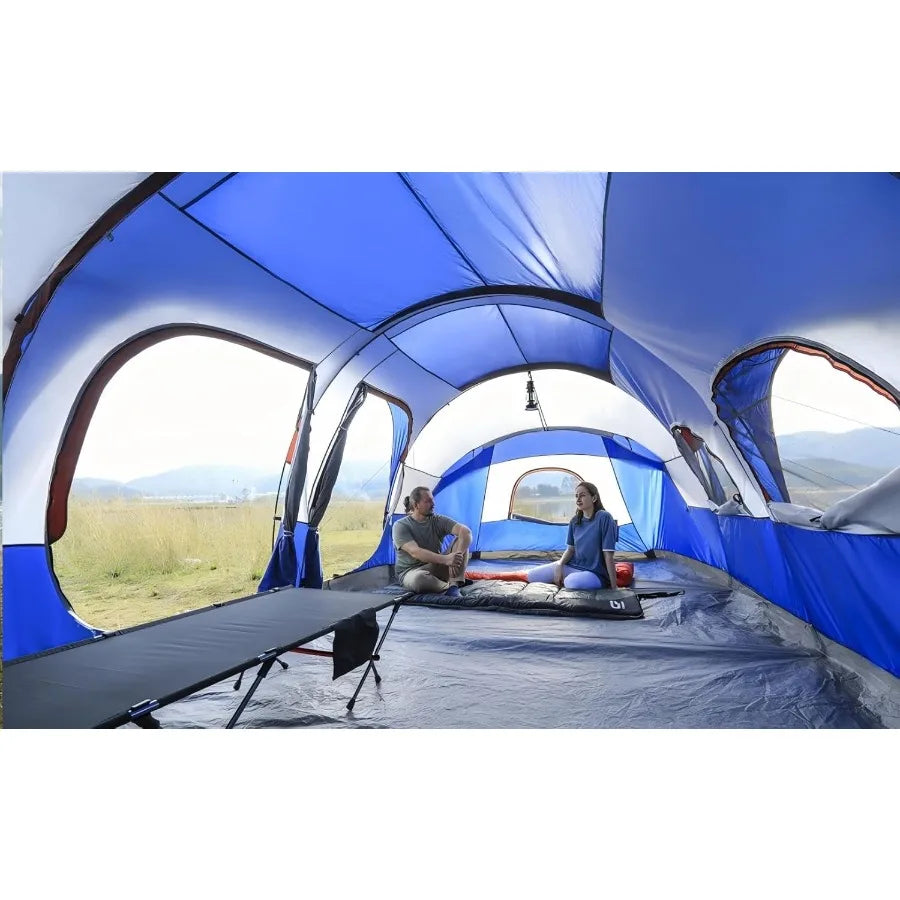 CAMPROS CP Tent 12Person Camping Tents with 3 Rooms Waterproof Windproof Design Top Rainfly for Enhanced Protection 6 Large Mes