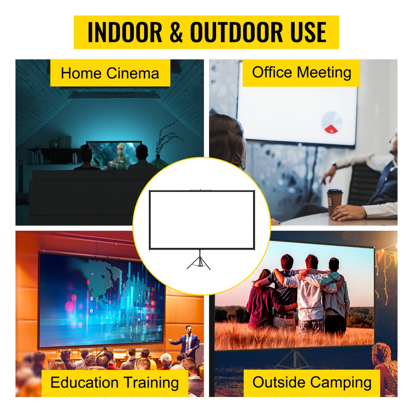 SucceBuy 100 Inch Tripod Projector Screen with Stand 16:9 4K HD Portable Projection Home Cinema for Indoor & Outdoor Projection